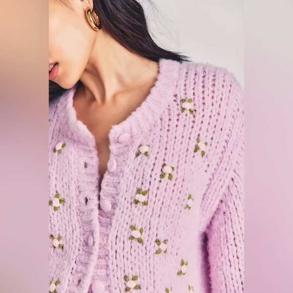 NWT LOVESHACKFANCY Emilie Floral Embellished Cardigan SZ SMALL - Picture 4 of 5